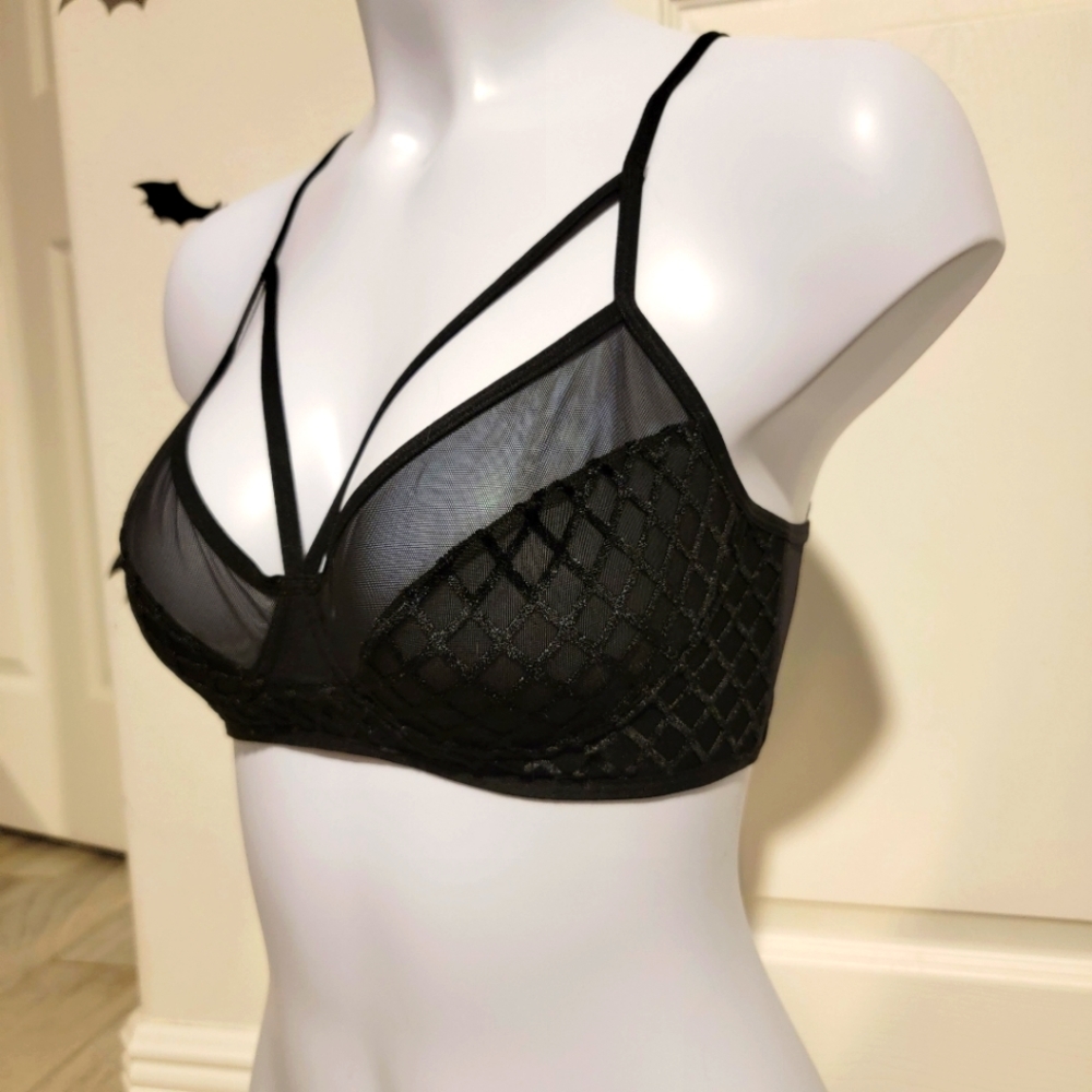 Velvet burnout and mesh bralet
